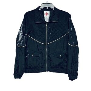 Vintage Women's Active Frontier Black Windbreaker Large Made in Russia Petite L